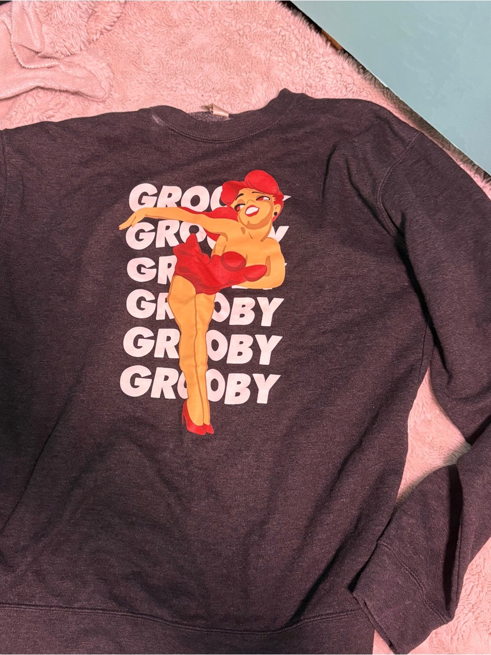 Charcoal Graphic Crewneck Sweatshirt - Red Pinup Print